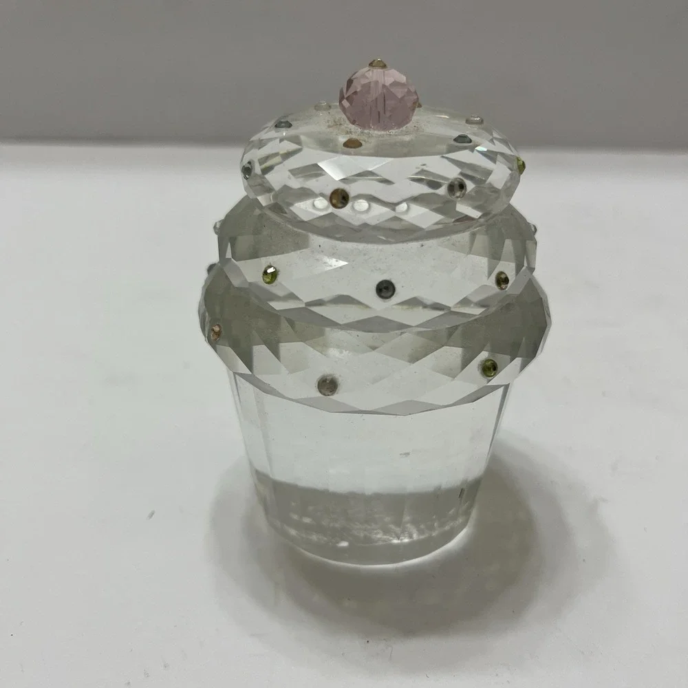 Simon Designs Cupcake Crystal Paperweight Pastel Rhinestone Sprinkles/Cherry